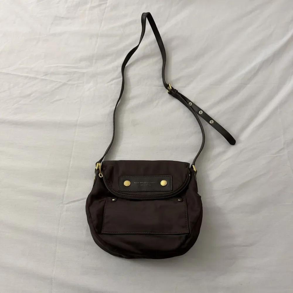 Marc By Marc Jacobs Natasha Crossbody Bag Brown Nylon Preppy Small Magnetic Snap